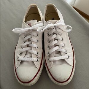 Converse All Star White Canvas Sneakers with Red Trim unisex size 39